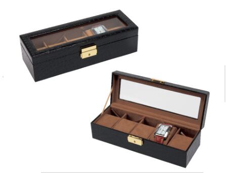 Watch collection case, crocodile fabric, storage for 5 watches, window glass, 1 unit AO-W-3000