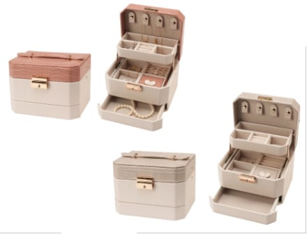 Crocodile-style 3-tier jewelry box with travel mini box, 1 piece AO-JB-0903