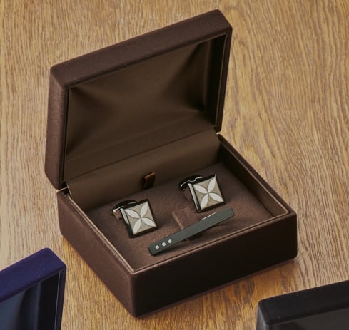 Tie pin/cufflink set box flocked fabric RS series 10 pieces RS-156-S