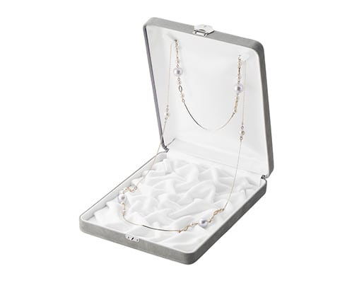 Case for long necklaces and long pearls, chamois fabric, wrinkled mount, front metal fitting included, SEIME series, 6 pieces AR-N715