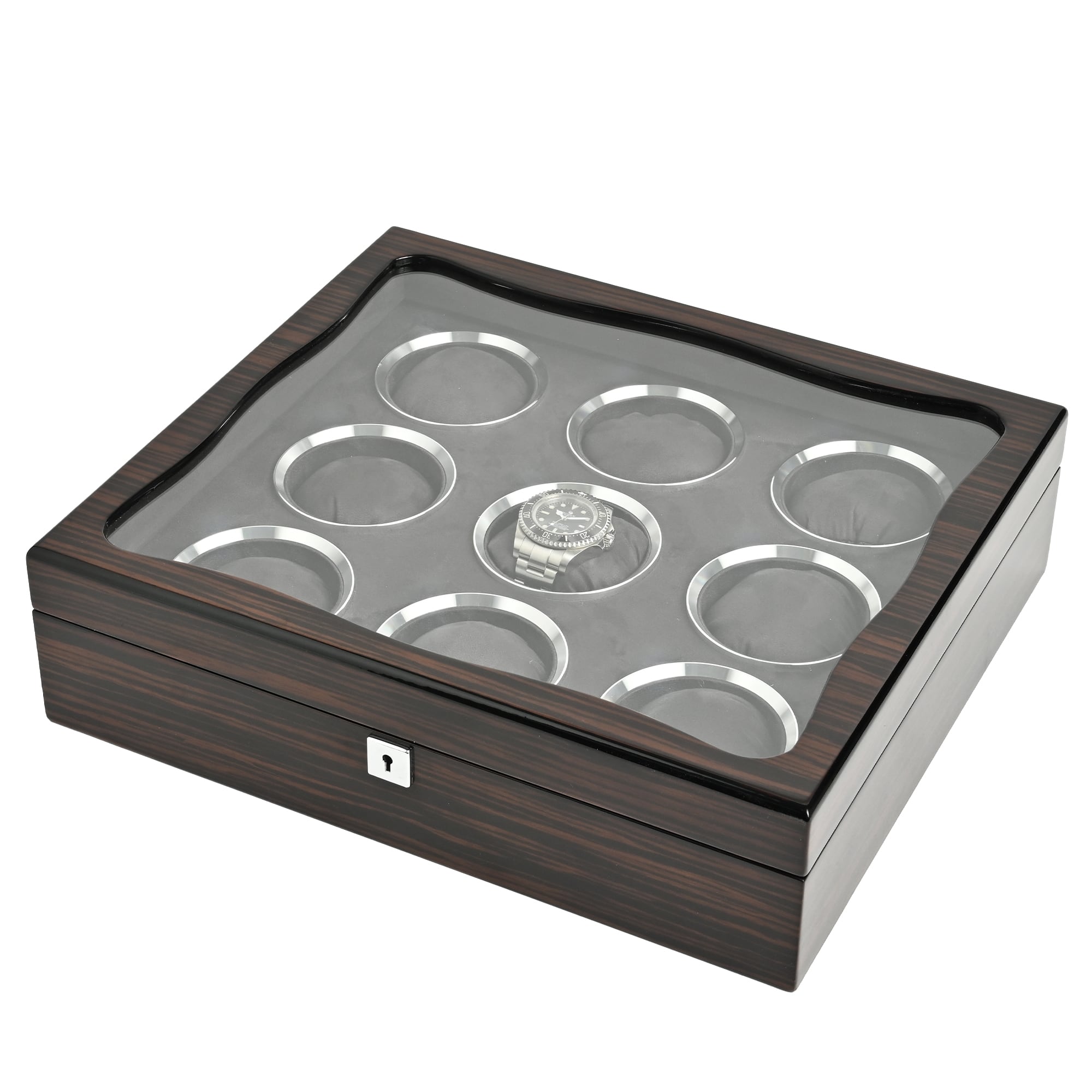 [New product] Wooden watch collection case for 9 pieces, ebony sheet pasted, with cushion LU52009RD