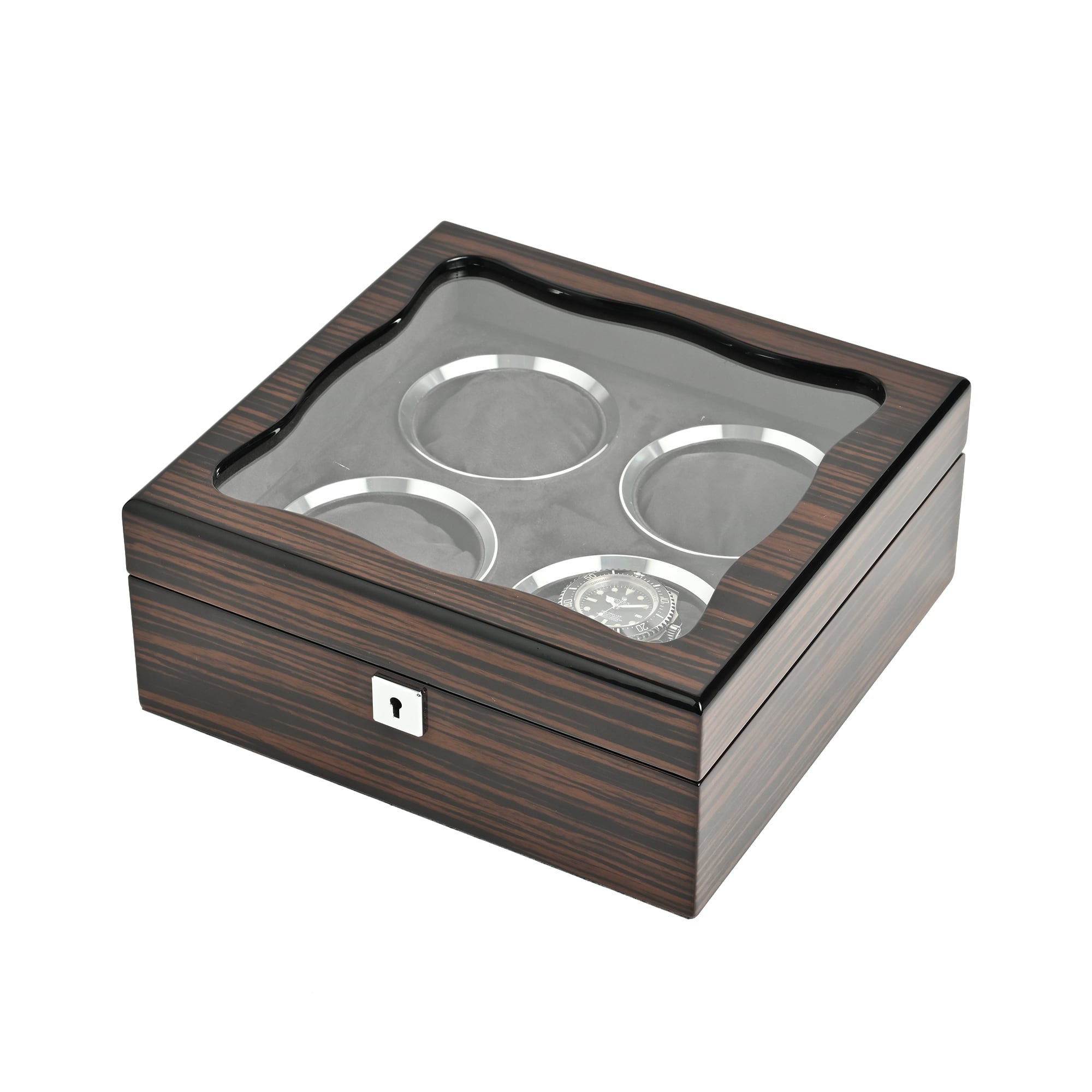 Wooden watch collection case for 4 pieces with ebony sheet and cushion LU52004RD