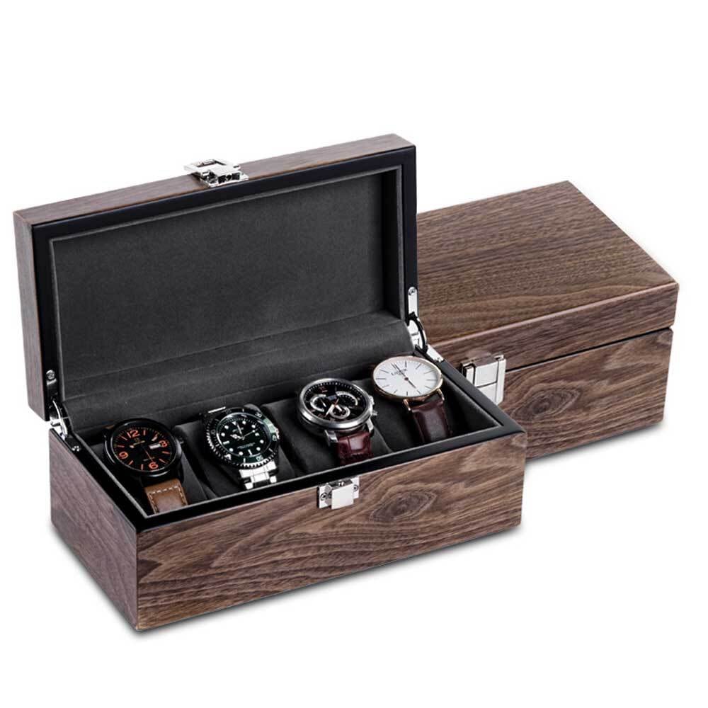 4 Watch Storage Case Wood Grain Dark Brown Watch Collection Case ES-5304WD