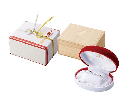 Case for 2 Kotobuki rings, paulownia box with Mizuhiki, red and white with Kotobuki mark, 6 pieces AR-RW250