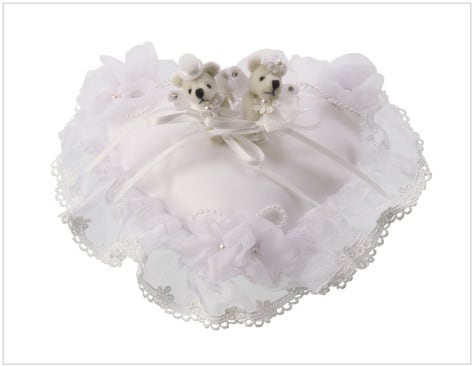 Ring Pillow Heart-shaped Organdy Ring Pillow with Bear RP-001 for Bridal Ring