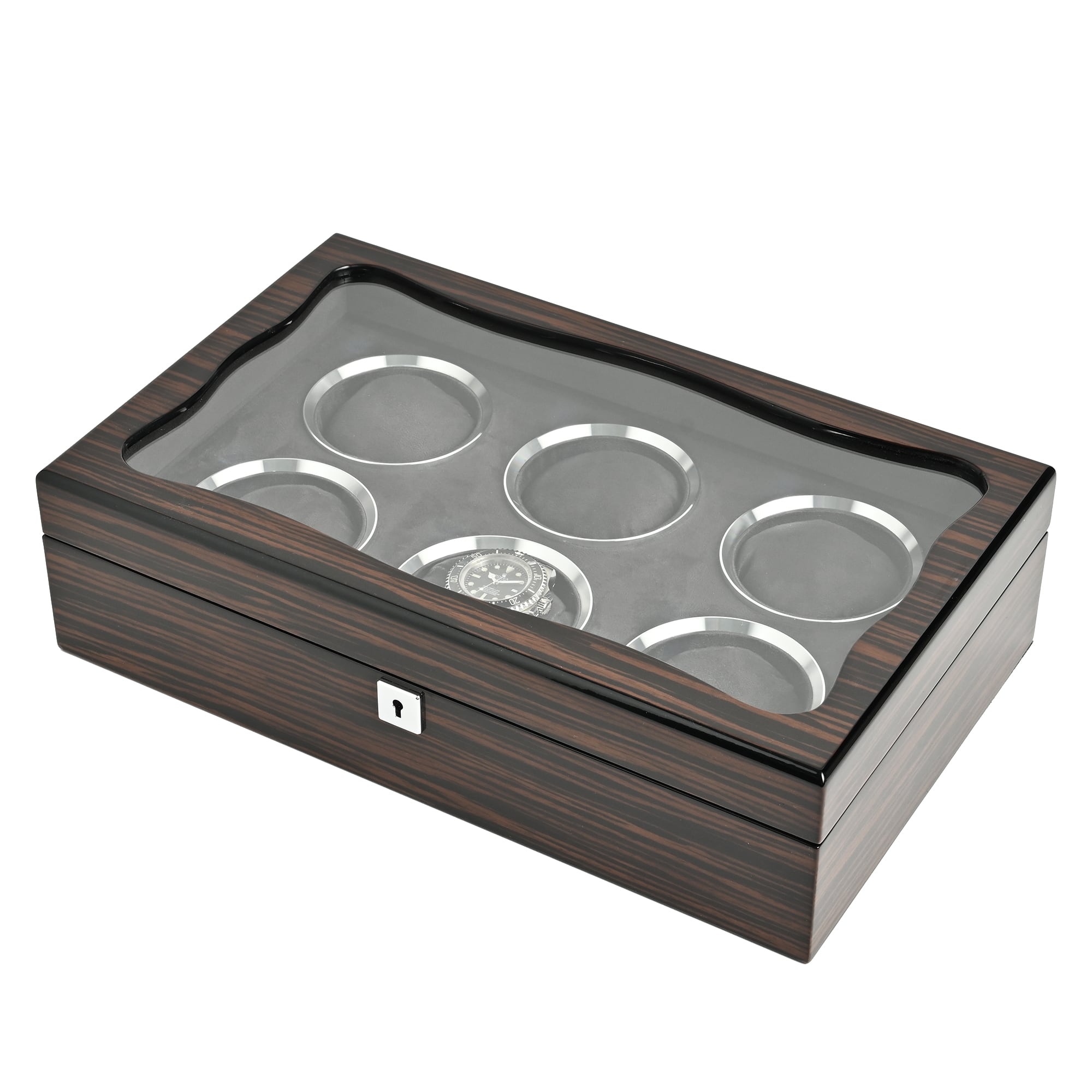 [New product] Wooden watch collection case for 6 pieces with ebony sheet and cushion LU52006RD